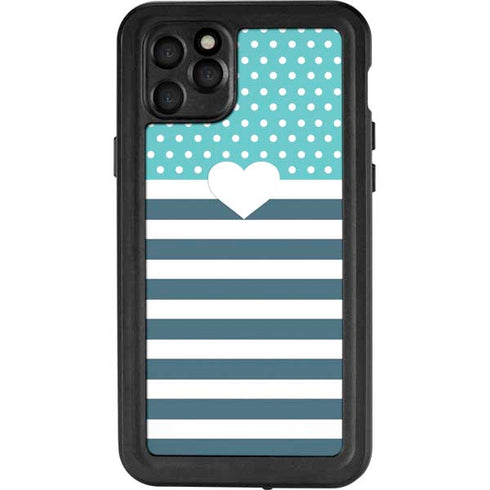 Polka Dots and Stripes Heart in Blue iPhone 11 Pro Max Waterproof Case