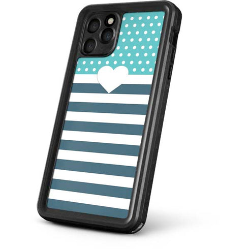 Polka Dots and Stripes Heart in Blue iPhone 11 Pro Max Waterproof Case