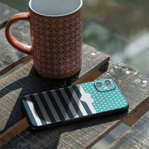 Polka Dots and Stripes Heart in Blue iPhone 11 Skin