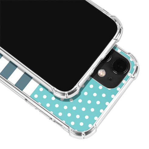 Polka Dots and Stripes Heart in Blue iPhone 12 Clear Case