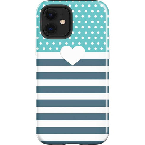 Polka Dots and Stripes Heart in Blue iPhone 12 Impact Case
