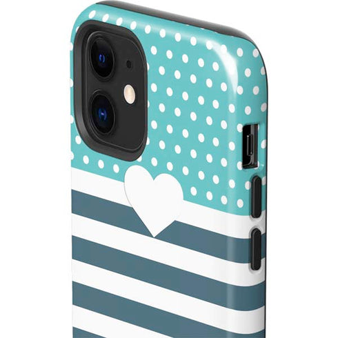 Polka Dots and Stripes Heart in Blue iPhone 12 Impact Case