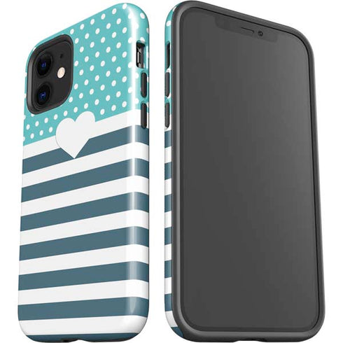 Polka Dots and Stripes Heart in Blue iPhone 12 Impact Case