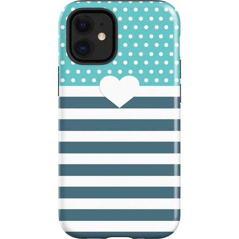 Polka Dots and Stripes Heart in Blue iPhone 12 Mini Impact Case