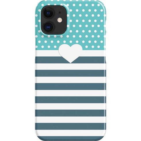 Polka Dots and Stripes Heart in Blue iPhone 12 Mini Lite Case