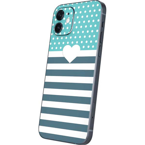 Polka Dots and Stripes Heart in Blue iPhone 12 Mini Skin
