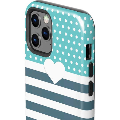 Polka Dots and Stripes Heart in Blue iPhone 12 Pro Impact Case