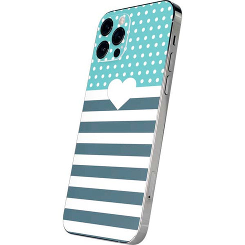 Polka Dots and Stripes Heart in Blue iPhone 12 Pro Skin
