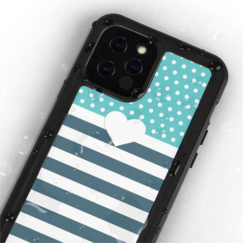 Polka Dots and Stripes Heart in Blue iPhone 12 Pro Waterproof Case