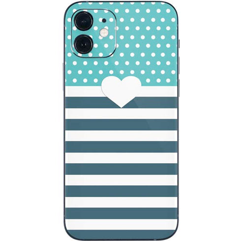 Polka Dots and Stripes Heart in Blue iPhone 12 Skin