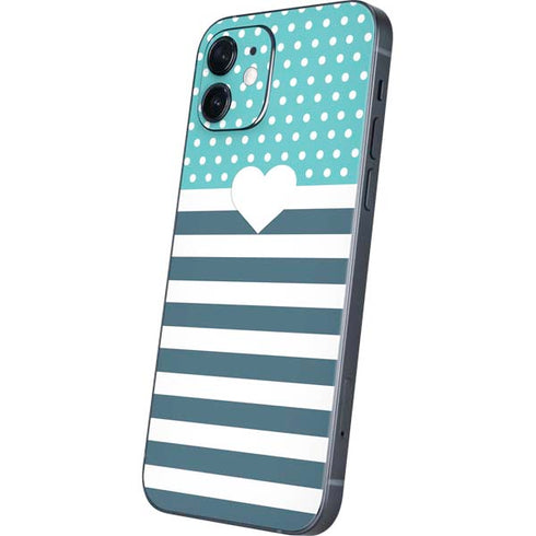 Polka Dots and Stripes Heart in Blue iPhone 12 Skin