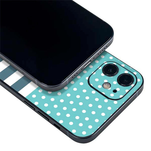 Polka Dots and Stripes Heart in Blue iPhone 12 Skin