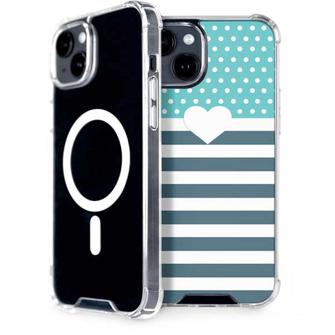 Polka Dots and Stripes Heart in Blue iPhone 13 MagSafe Case