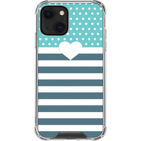 Polka Dots and Stripes Heart in Blue iPhone 13 Mini Clear Case
