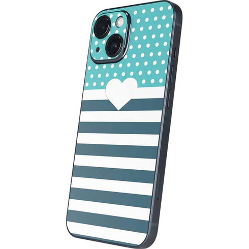 Polka Dots and Stripes Heart in Blue iPhone 13 Mini Skin