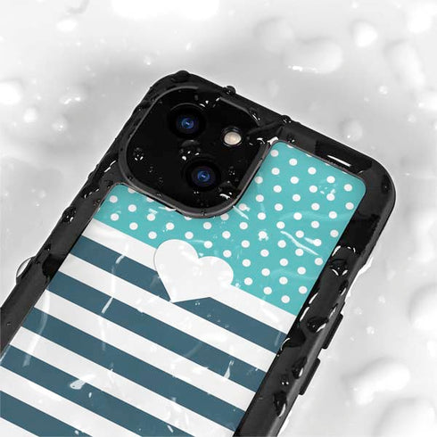 Polka Dots and Stripes Heart in Blue iPhone 13 Mini Waterproof Case