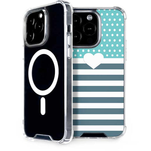 Polka Dots and Stripes Heart in Blue iPhone 13 Pro MagSafe Case