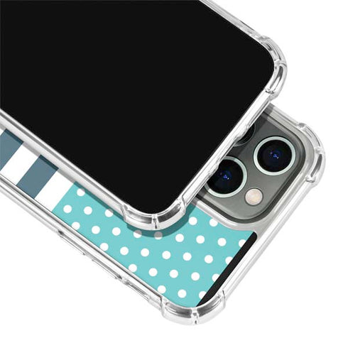Polka Dots and Stripes Heart in Blue iPhone 13 Pro Max Clear Case