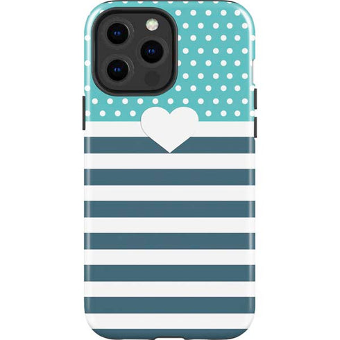 Polka Dots and Stripes Heart in Blue iPhone 13 Pro Max Impact Case