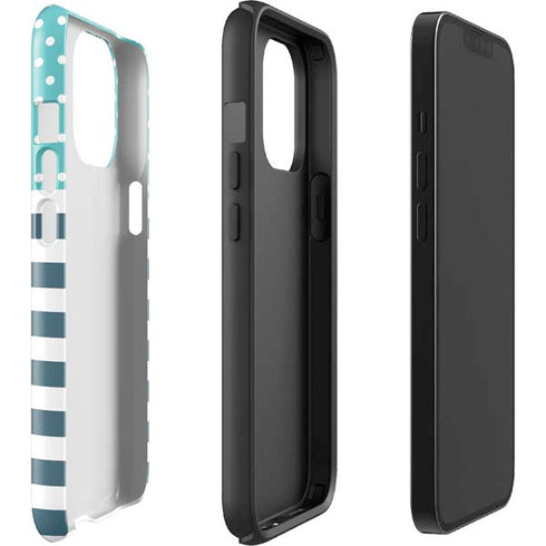 Polka Dots and Stripes Heart in Blue iPhone 13 Pro Max Impact Case