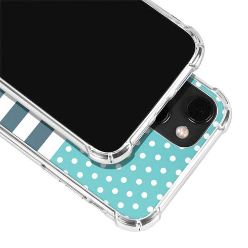 Polka Dots and Stripes Heart in Blue iPhone 14 Clear Case