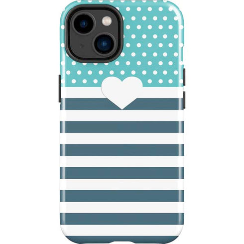 Polka Dots and Stripes Heart in Blue iPhone 14 Plus Impact Case