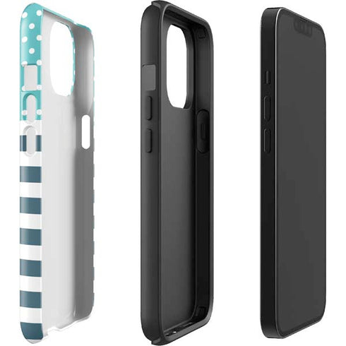 Polka Dots and Stripes Heart in Blue iPhone 14 Plus Impact Case