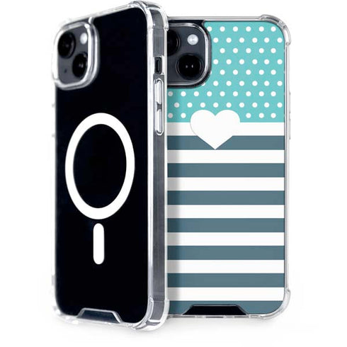 Polka Dots and Stripes Heart in Blue iPhone 14 MagSafe Case