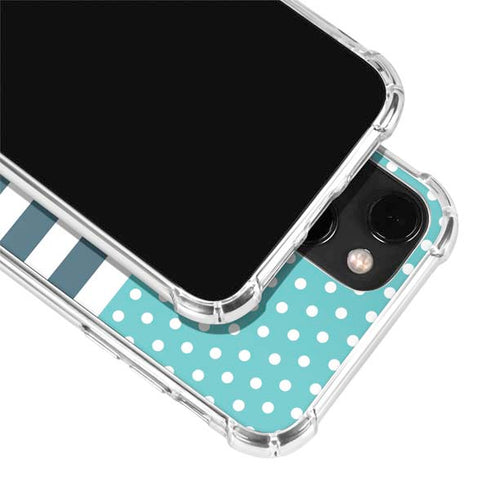 Polka Dots and Stripes Heart in Blue iPhone 14 Plus Clear Case