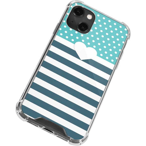 Polka Dots and Stripes Heart in Blue iPhone 14 Plus Clear Case