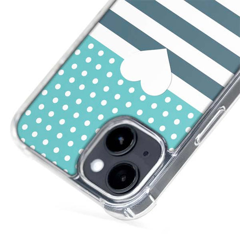 Polka Dots and Stripes Heart in Blue iPhone 15 Plus MagSafe Case