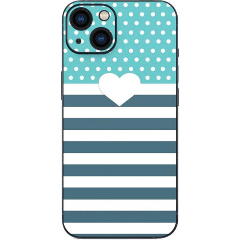 Polka Dots and Stripes Heart in Blue iPhone 15 Plus Skin
