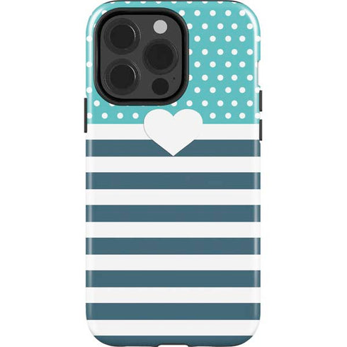 Polka Dots and Stripes Heart in Blue iPhone 15 Pro Impact Case