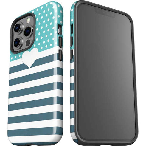 Polka Dots and Stripes Heart in Blue iPhone 15 Pro Impact Case