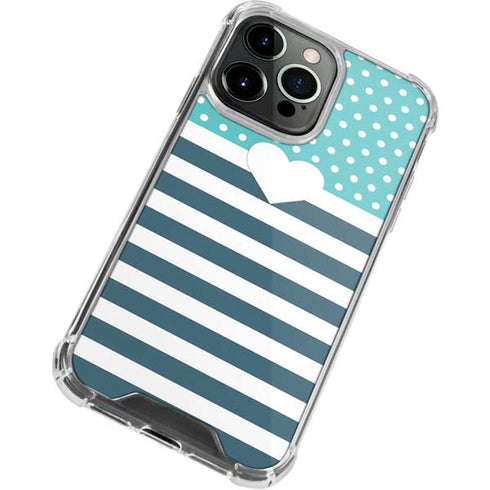 Polka Dots and Stripes Heart in Blue iPhone 15 Pro Max Clear Case