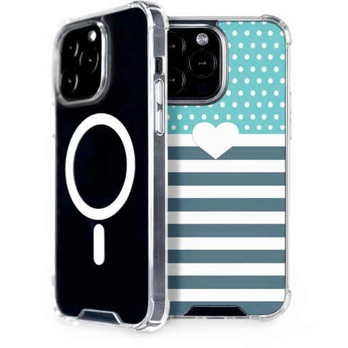 Polka Dots and Stripes Heart in Blue iPhone 14 Pro Max MagSafe Case