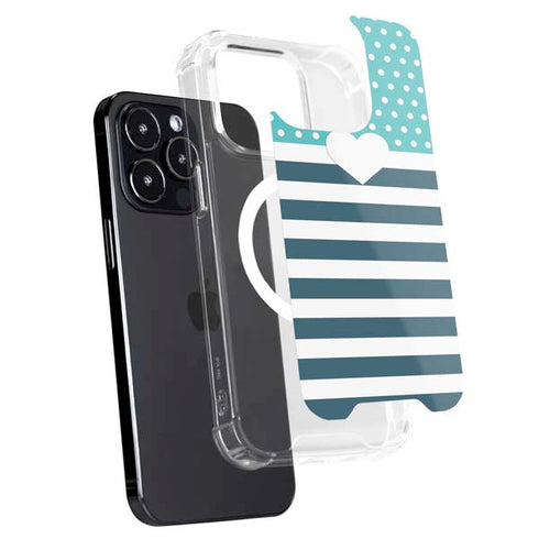 Polka Dots and Stripes Heart in Blue iPhone 15 Pro Max MagSafe Case