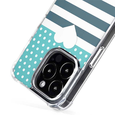 Polka Dots and Stripes Heart in Blue iPhone 15 Pro Max MagSafe Case