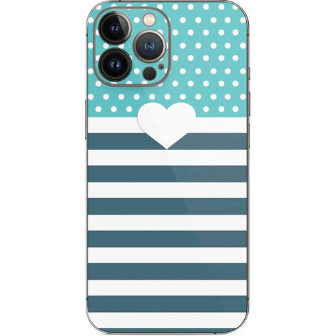 Polka Dots and Stripes Heart in Blue iPhone 14 Pro Max Skin