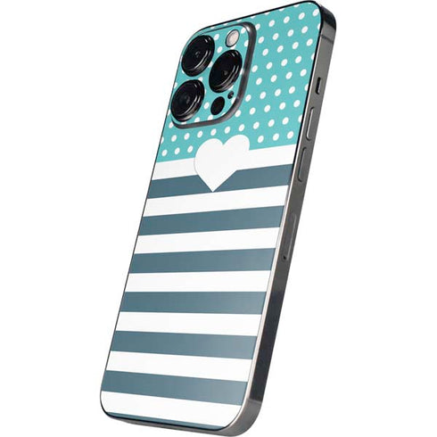 Polka Dots and Stripes Heart in Blue iPhone 14 Pro Max Skin