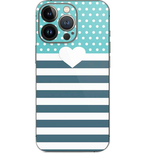 Polka Dots and Stripes Heart in Blue iPhone 14 Pro Skin