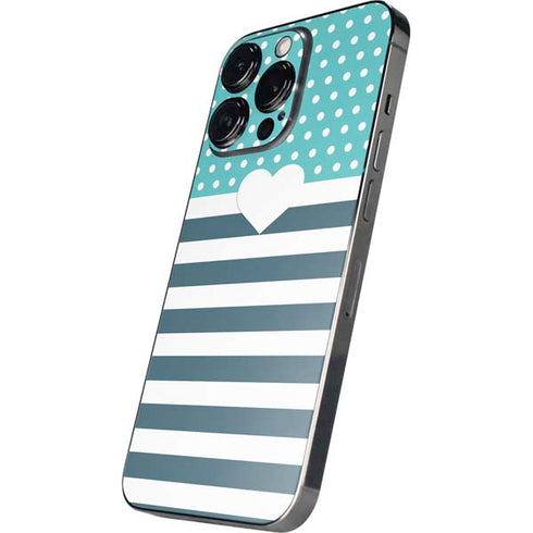 Polka Dots and Stripes Heart in Blue iPhone 14 Pro Skin