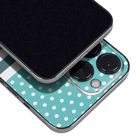 Polka Dots and Stripes Heart in Blue iPhone 14 Pro Skin