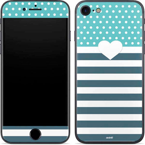 Polka Dots and Stripes Heart in Blue iPhone 7 Skin