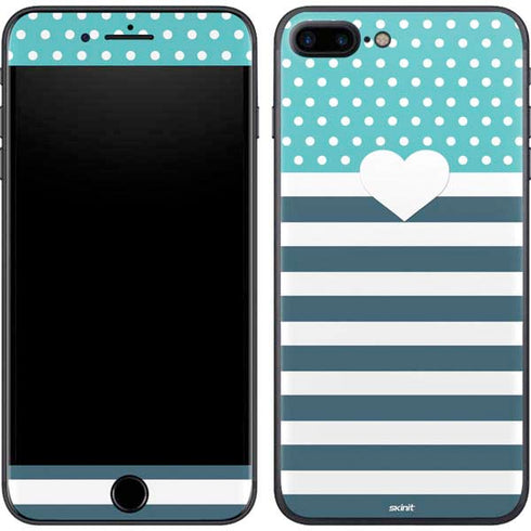 Polka Dots and Stripes Heart in Blue iPhone 8 Plus Skin