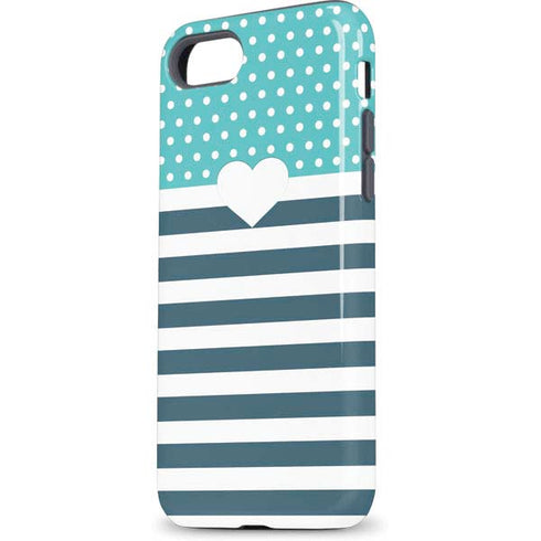 Polka Dots and Stripes Heart in Blue iPhone 8 Pro Case