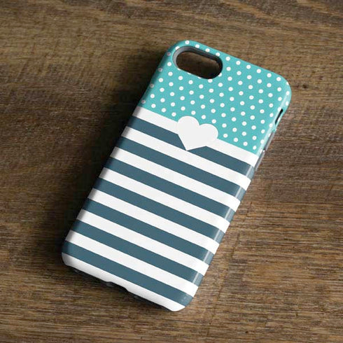 Polka Dots and Stripes Heart in Blue iPhone 8 Pro Case