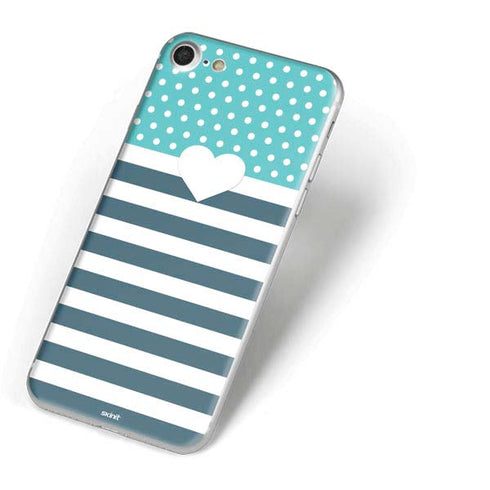 Polka Dots and Stripes Heart in Blue iPhone 8 Skin