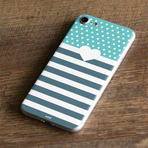 Polka Dots and Stripes Heart in Blue iPhone 8 Skin
