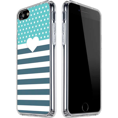 Polka Dots and Stripes Heart in Blue iPhone SE (2nd & 3rd Gen) Clear Case
